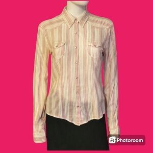 5/$25 COTTON EXPRESS Striped Snap Button Long Sleeve Cowboycore Shirt FLAWED